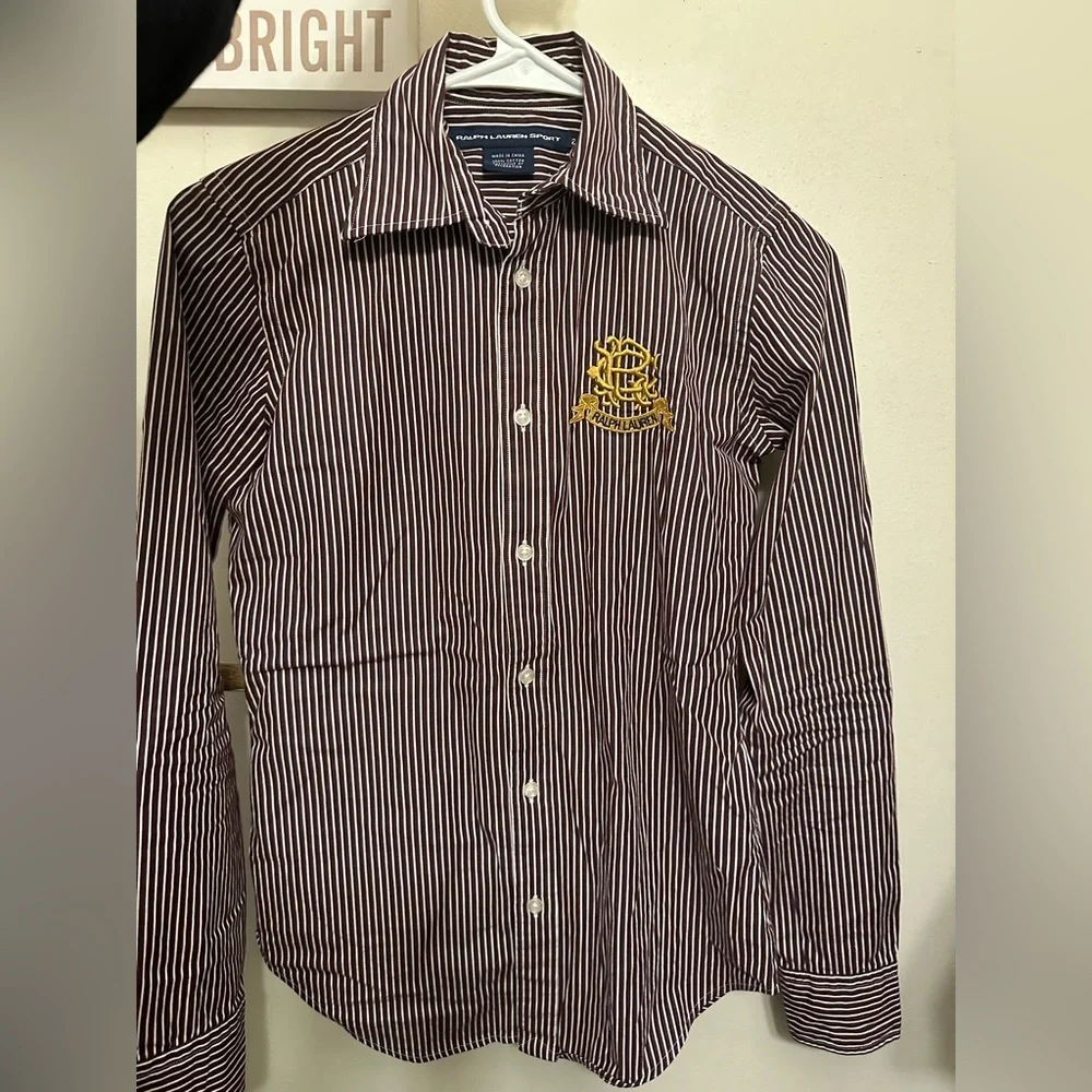 Ralph Lauren Striped Button Down Shirt - Black and White with Gold Logo - Picture 5 of 11